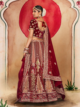 Load image into Gallery viewer, Maroon Velvet Semi Stitched Lehenga With Unstitched Blouse Clothsvilla