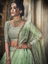 Load image into Gallery viewer, Sea Green Sequins, Zari Semi Stitched Lehenga With Unstitched Blouse Clothsvilla