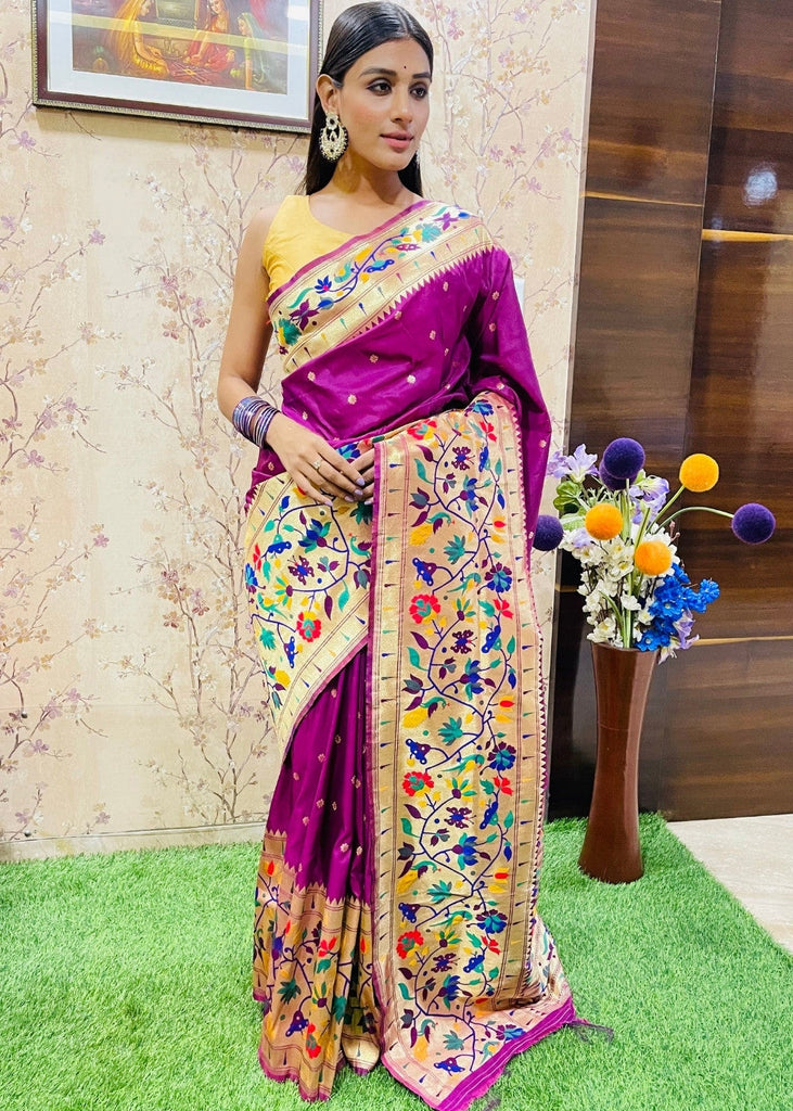 Magenta Purple Zari Woven Paithani Silk Saree Clothsvilla