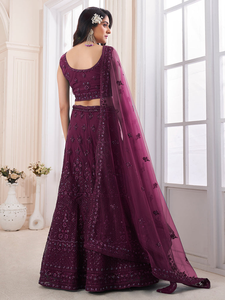 Purple Soft Net Embroidered Semi Stitched Lehenga Choli Clothsvilla