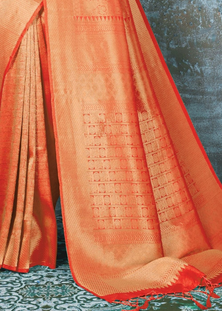 Tangerine Orange Handloom Weave Kanjivaram Silk Saree : Special Wedding Edition Clothsvilla