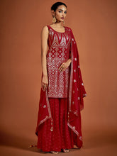 Load image into Gallery viewer, Beautiful Red Embroidered Georgette Partywear Stitched Kurta Set Clothsvilla
