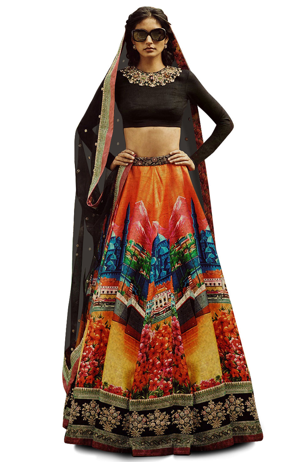 Desiring Black Colored Partywear Designer Embroidered Art Silk Lehenga Choli ClothsVilla