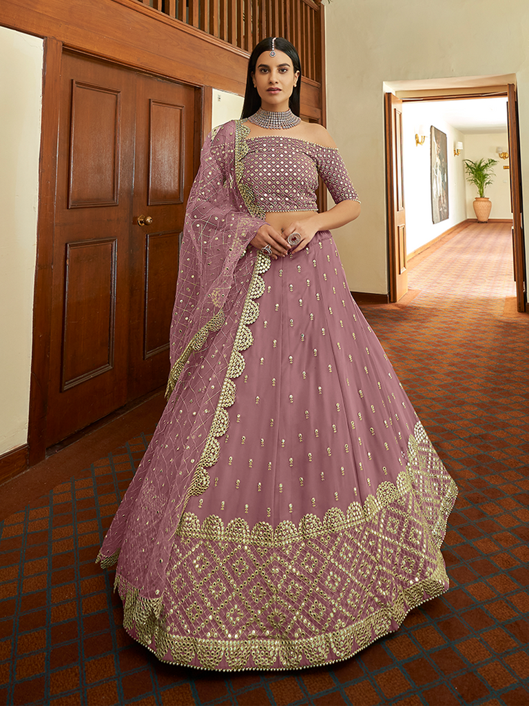 Lilac Georgette Semi Stitched Lehenga With Unstitched Blouse Clothsvilla