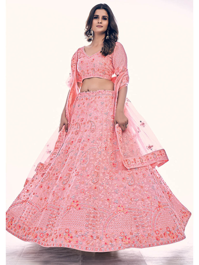 Pink Soft Net Embroidered Designer Lehenga Choli Clothsvilla