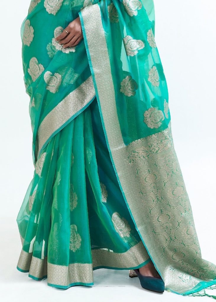 Jade Green Designer Woven Organza Silk Saree Clothsvilla