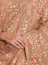 Load image into Gallery viewer, Brown Satin Georgette Saree With Unstitched Blouse Clothsvilla