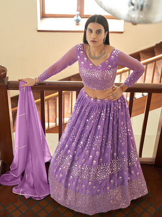 Purple Georgette Semi Stitched Lehenga With Unstitched Blouse Clothsvilla