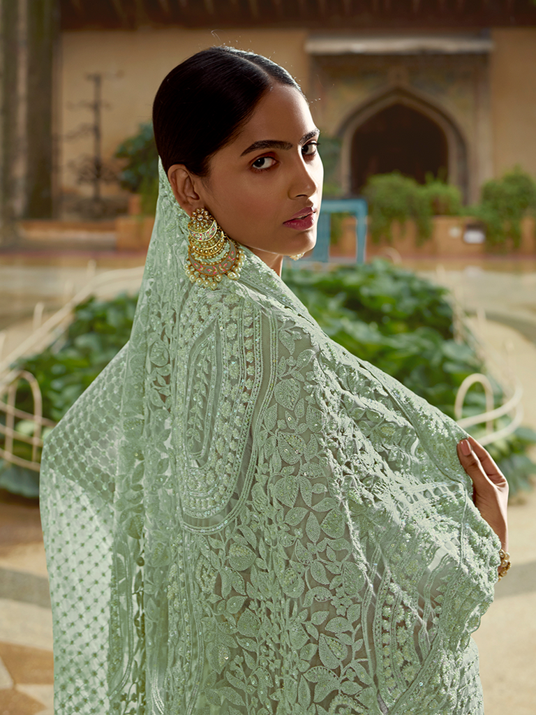 Green Soft Net Saree With Unstitched Blouse Clothsvilla