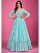 Load image into Gallery viewer, Blue Chinon Silk Embroidered Gown Clothsvilla