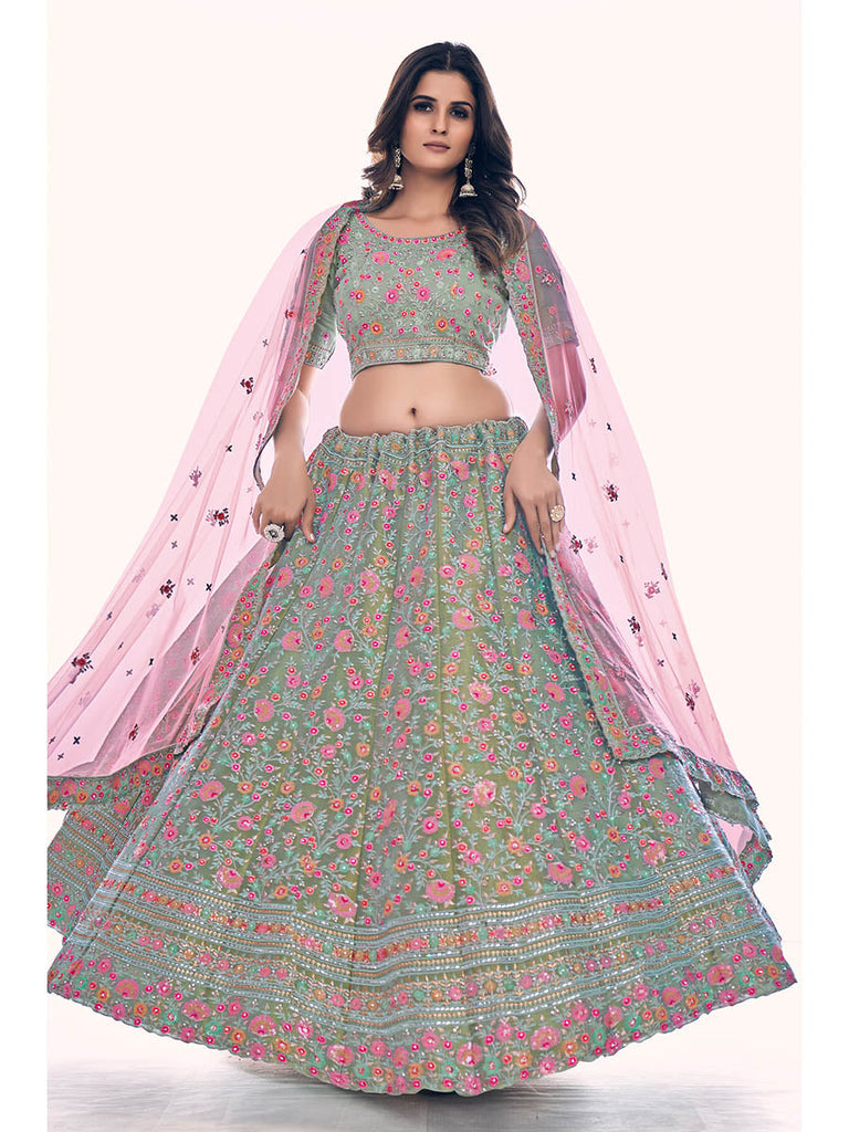 Green Gota Silk Embroidered Designer Lehenga Choli Clothsvilla