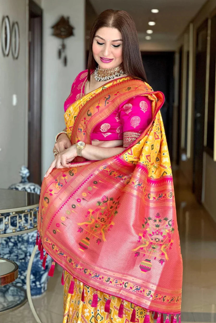 Yellow Patola Paithani Katan Silk Woven Saree Clothsvilla