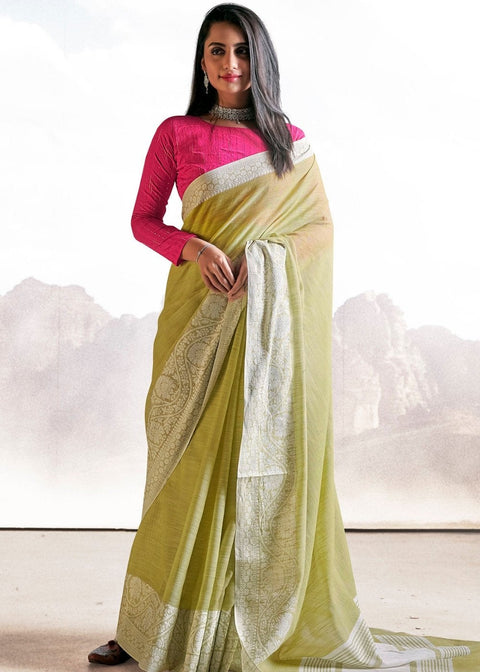 Sage Green Soft Linen Silk Saree with Lucknowi work and Sequence Blouse Clothsvilla Main image