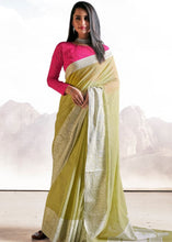 Load image into Gallery viewer, Sage Green Soft Linen Silk Saree with Lucknowi work and Sequence Blouse Clothsvilla