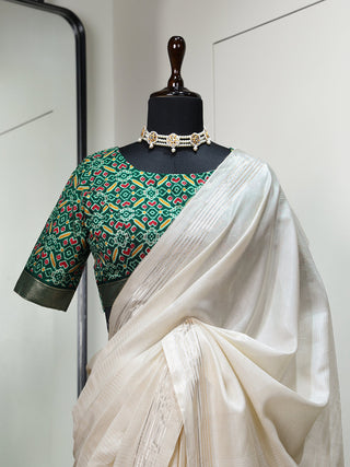 White Color Plain Manipuri Tussar Traditional Saree Clothsvilla