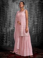 Load image into Gallery viewer, Pink Embroidered Georgette Partywear Stitched Kurta Set Clothsvilla