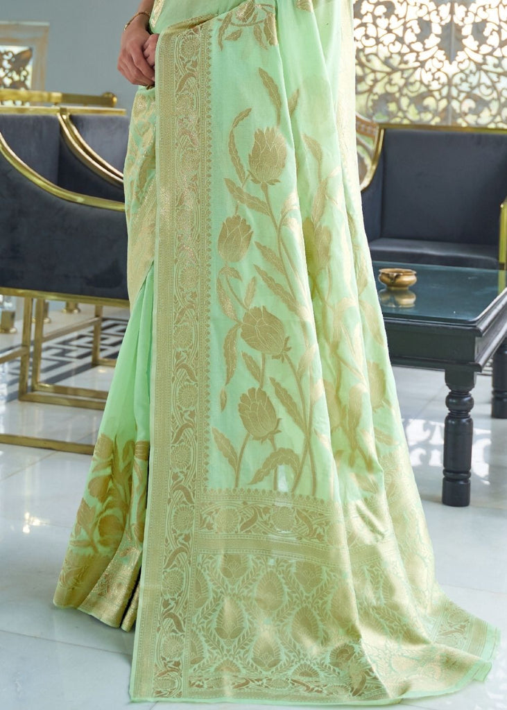 Mint Green Zari Woven Designer Silk Saree Clothsvilla