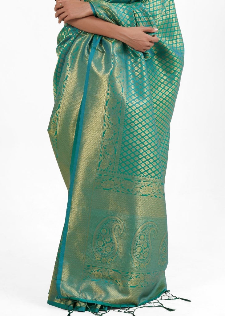 Persian Green Kanjivaram Soft Woven Silk Saree Clothsvilla