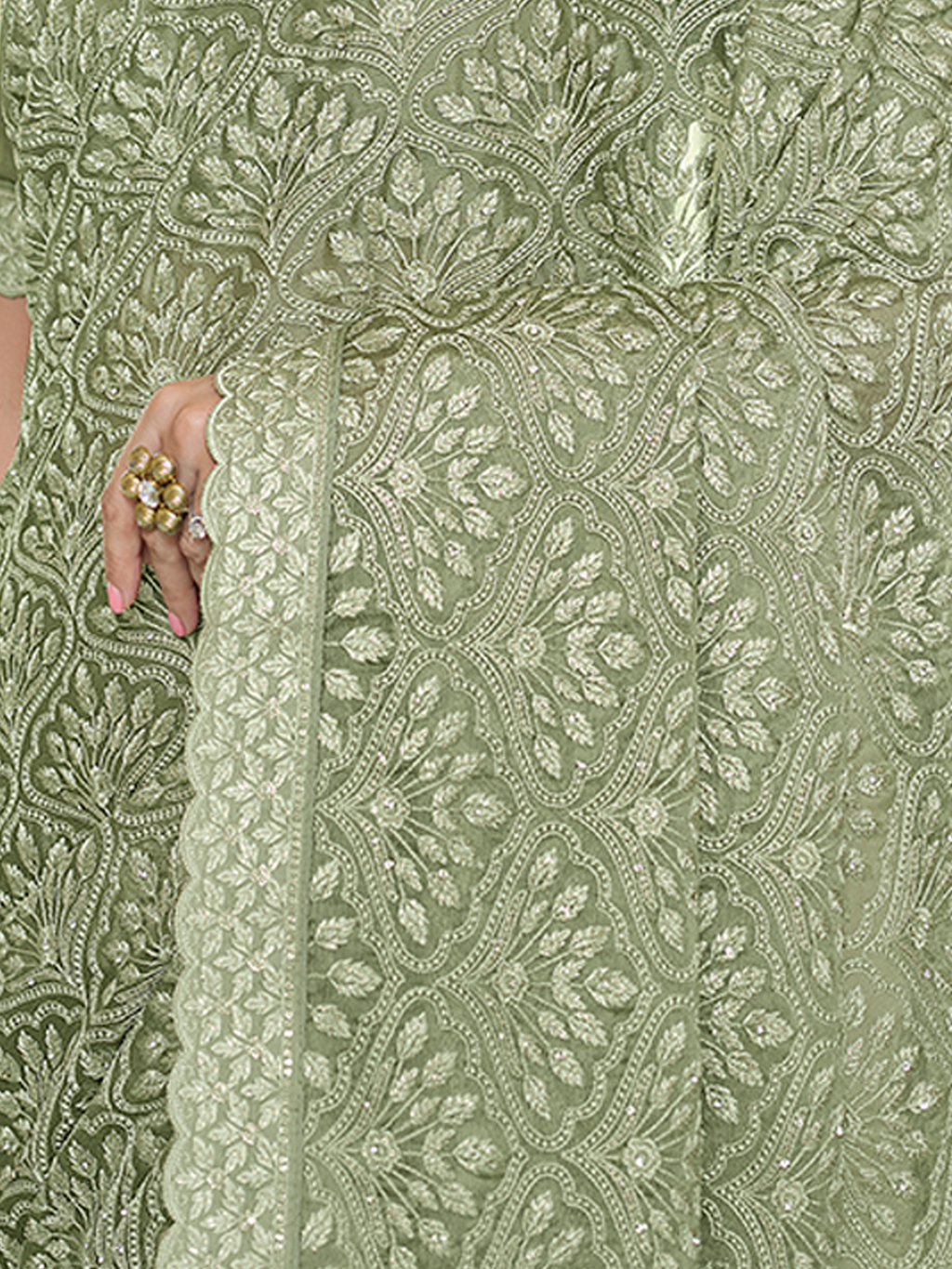 Green Chiffon Saree With Unstitched Blouse Clothsvilla