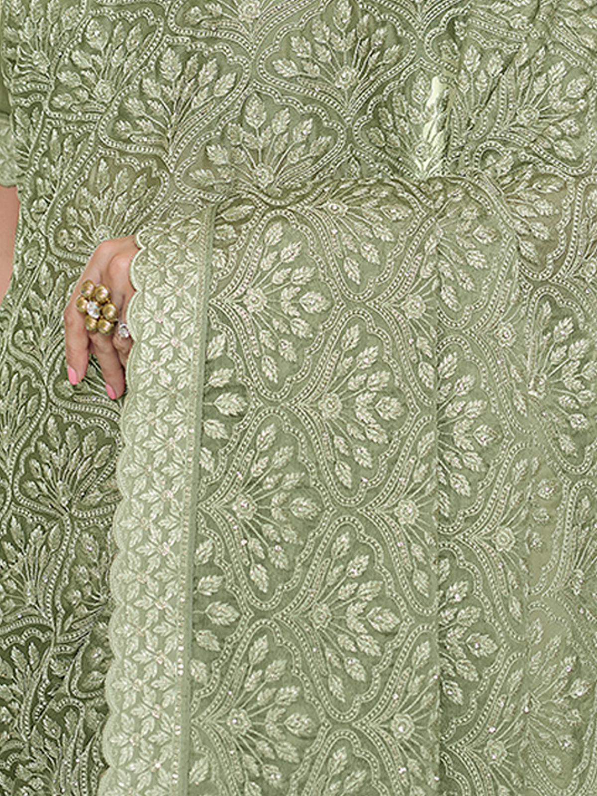 Green Chiffon Saree With Unstitched Blouse Clothsvilla