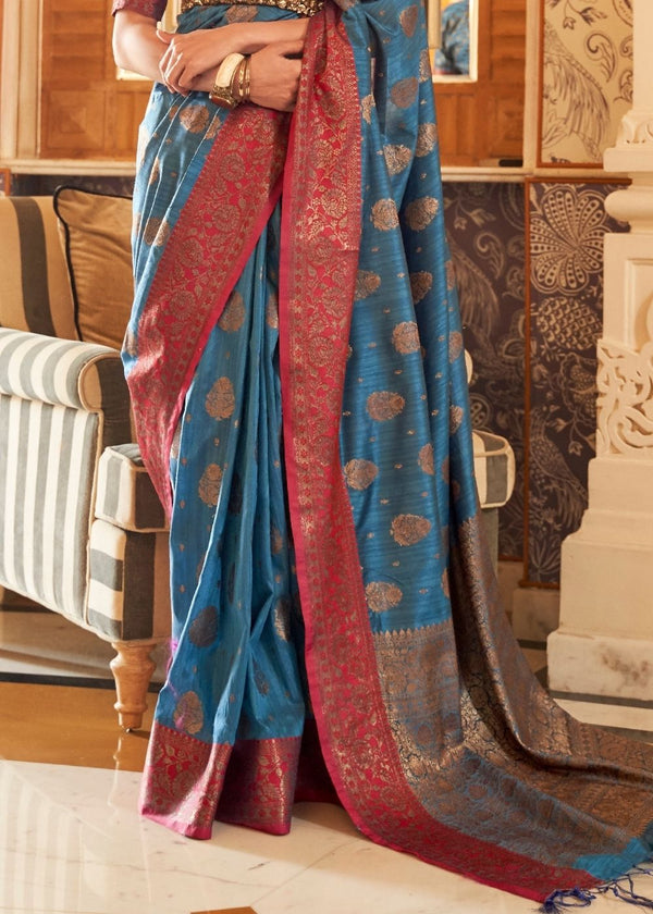 Yale Blue Woven Banarasi Tussar Silk Saree : Top Pick Clothsvilla