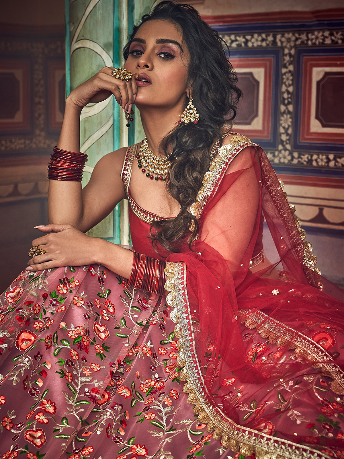Peach Embroidered Art Silk Semi Stitched Lehenga With Unstitched Blouse Clothsvilla