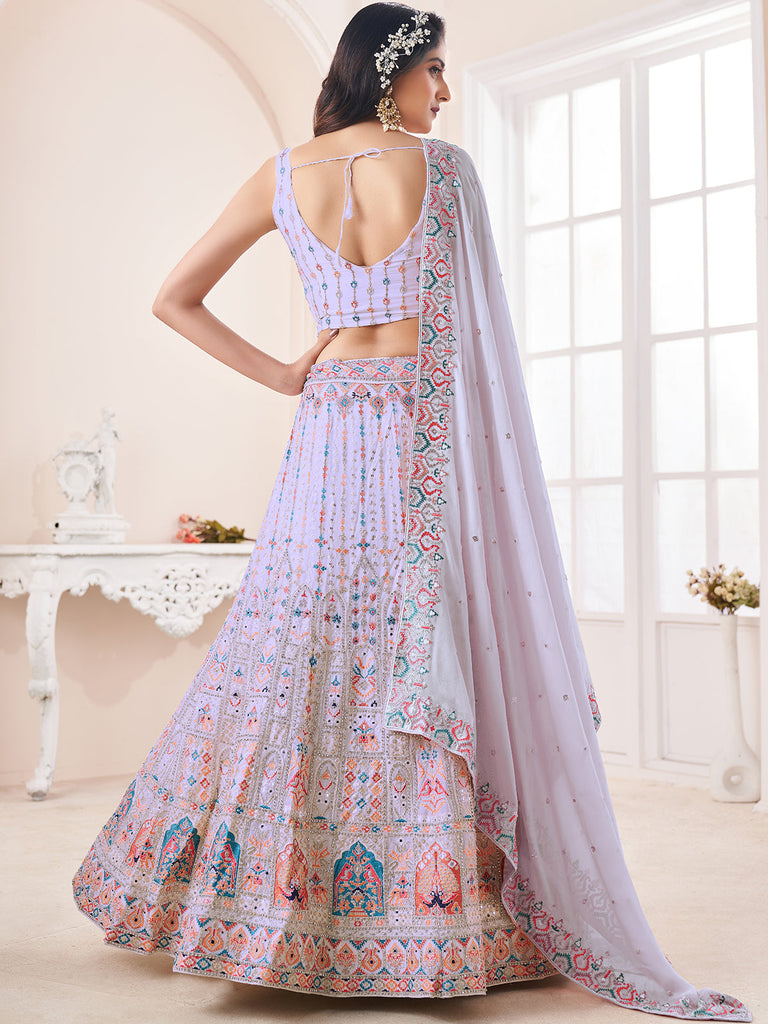 Light Purple Georgette Embellished Semi Stitched Lehenga Choli Clothsvilla