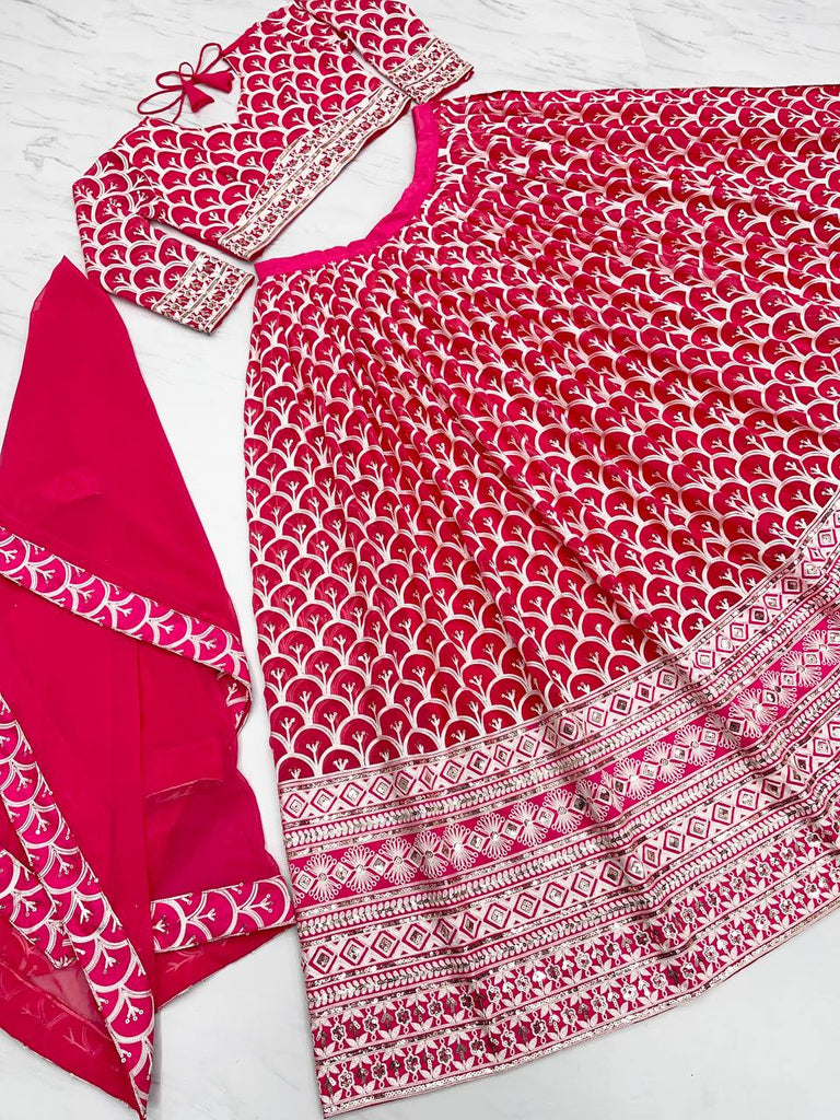 Function Wear Embroidery Sequence Work Pink Color Lehenga Choli Clothsvilla