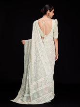 Load image into Gallery viewer, Off White Georgette Embroidered Saree With Unstitched Blouse Clothsvilla