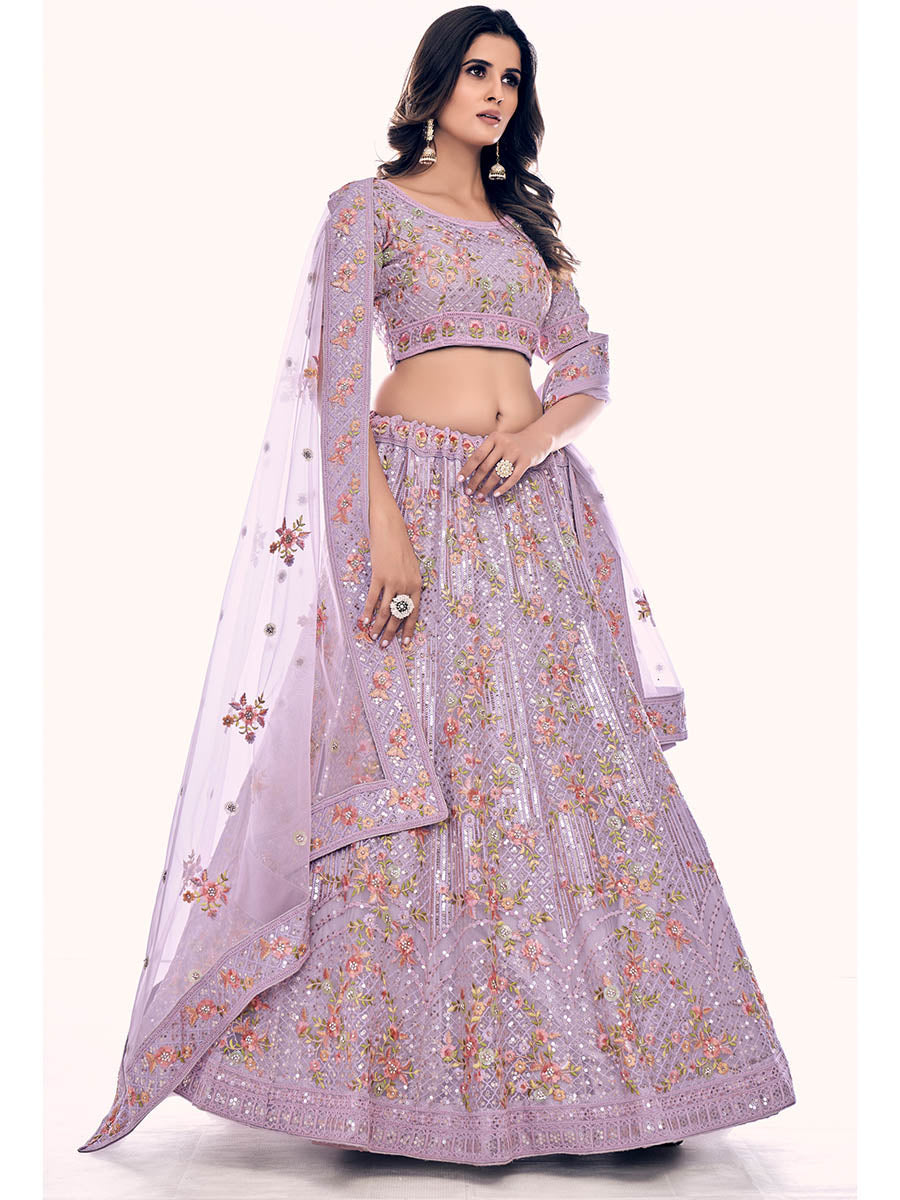 Lilac Soft Net Embroidered Designer Lehenga Choli Clothsvilla