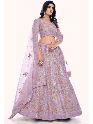 Lilac Soft Net Embroidered Designer Lehenga Choli Clothsvilla