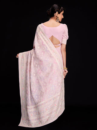Pink Georgette Embellished Saree With Unstitched Blouse Clothsvilla