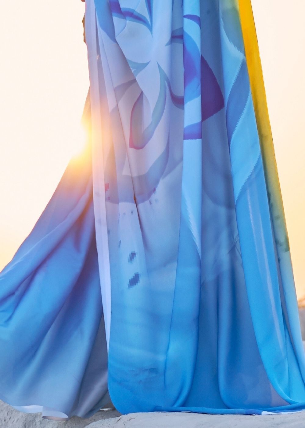 Maya Blue Digital Printed Crepe Silk Saree Clothsvilla