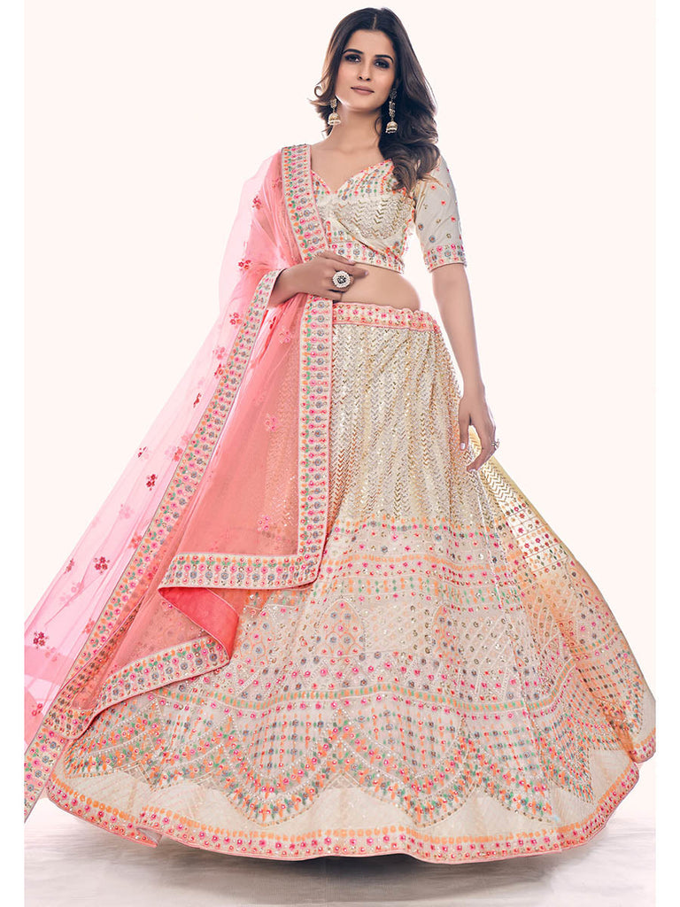 White Soft Net Embroidered Designer Lehenga Choli Clothsvilla