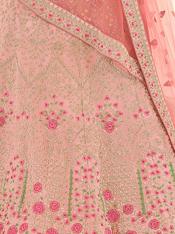 Pink Georgette Semi Stitched Lehenga With Unstitched Blouse Clothsvilla