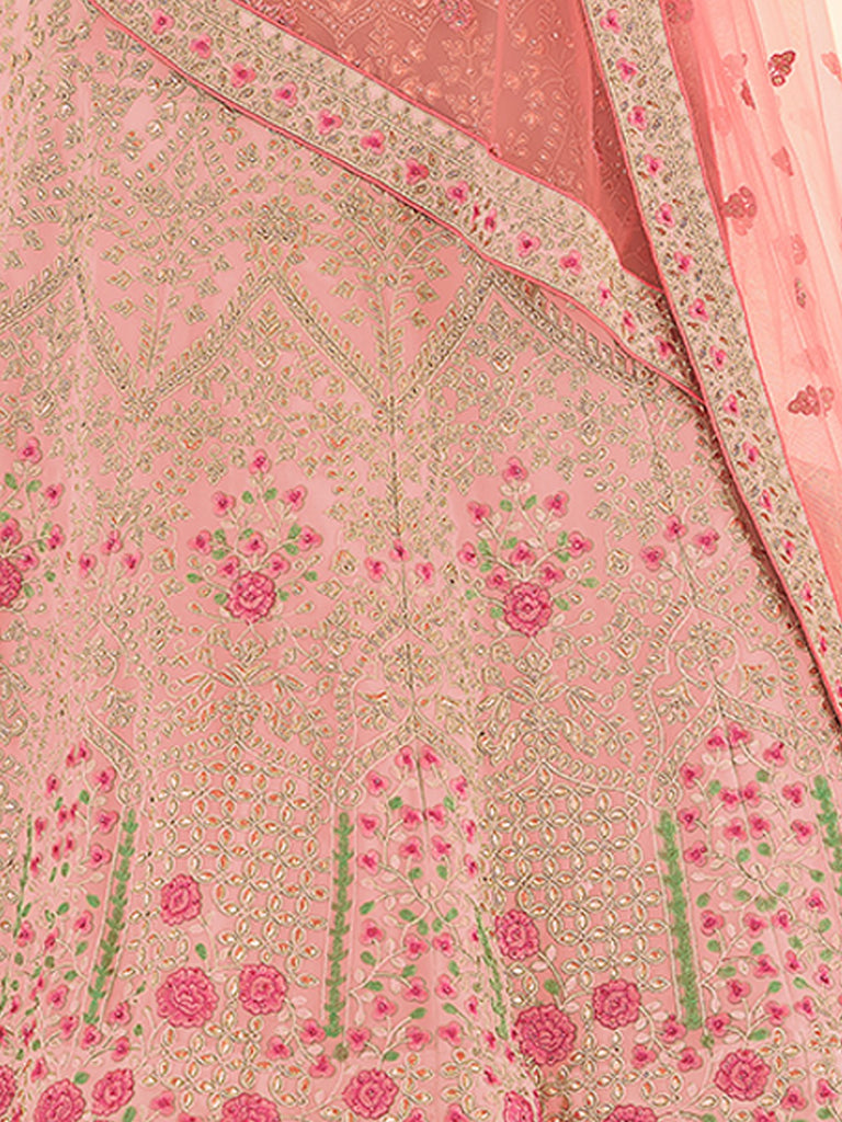 Pink Georgette Semi Stitched Lehenga With Unstitched Blouse Clothsvilla