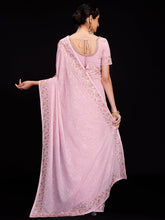 Load image into Gallery viewer, Pink Georgette Embroidered Saree With Unstitched Blouse Clothsvilla