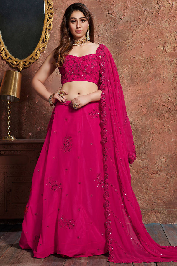 Alluring Pink Sequins Embroidered Georgette Wedding Lehenga Choli ClothsVilla