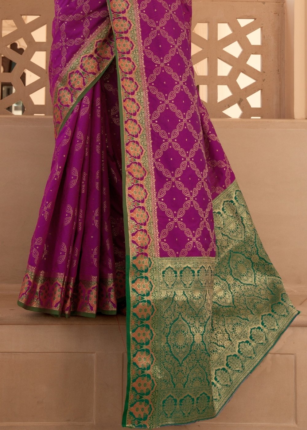 Lollipop Purple Woven Soft Banarasi Silk Saree with Contrast Pallu & Blouse Clothsvilla