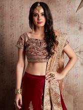 Load image into Gallery viewer, Maroon Embroidered Semi Stitched Lehenga With Unstitched Blouse Clothsvilla