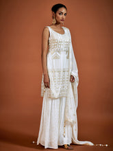 Load image into Gallery viewer, Classic White Embroidered Georgette Partywear Stitched Kurta Set Clothsvilla