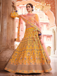 Load image into Gallery viewer, Mustard Swarovski Embroidered Crepe Semi Stitched Lehenga With Unstitched Blouse Clothsvilla