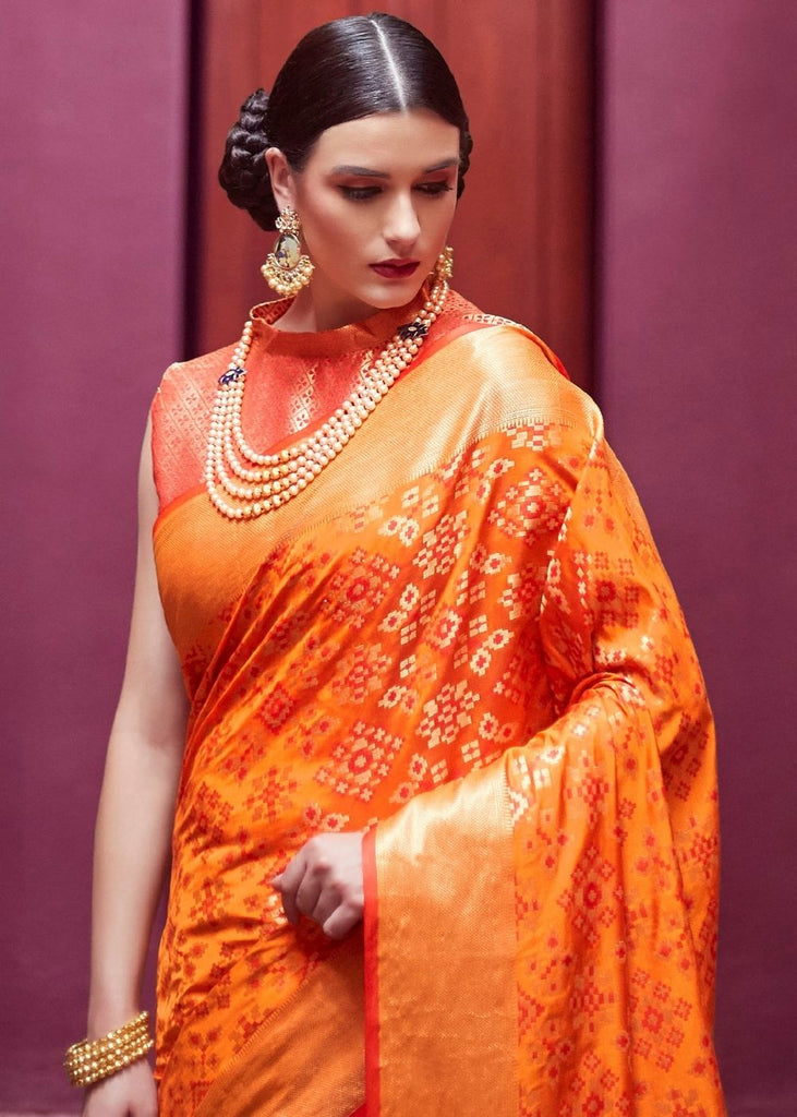 Buy Sariya Woven Banarasi Silk Blend, Jacquard Pink, Orange Sarees Online @  Best Price In India | Flipkart.com