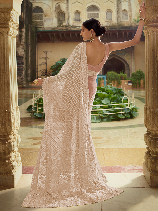 Lilac Soft Net Saree With Unstitched Blouse Clothsvilla