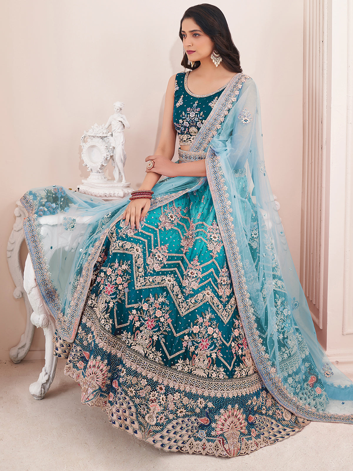 Blue Soft Net Embroidered Semi Stitched Lehenga Choli Clothsvilla