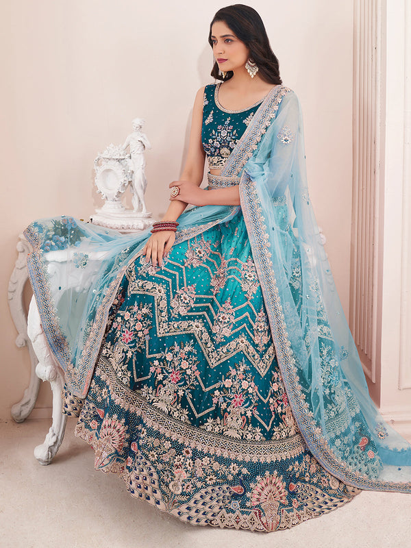 Blue Soft Net Embroidered Semi Stitched Lehenga Choli Clothsvilla