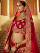 Load image into Gallery viewer, Red Velvet Semi Stitched Lehenga With Unstitched Blouse Clothsvilla