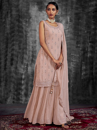 Beautiful Embroidered Peach Georgette Stitched Kurta Set Clothsvilla