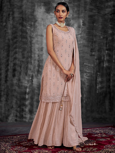 Beautiful Embroidered Peach Georgette Stitched Kurta Set Clothsvilla