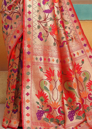 Cherry Red and Golden Blend  Paithani Silk Saree Clothsvilla